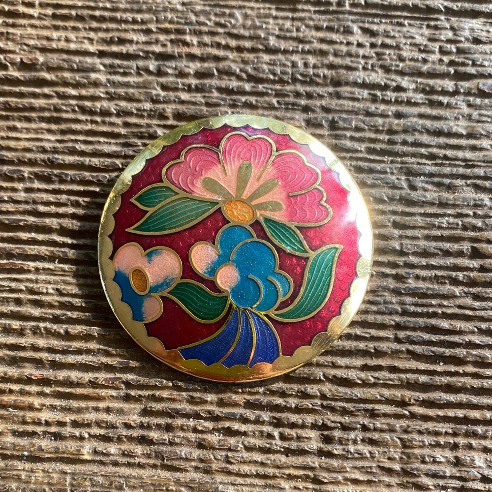 VTG cloisonné Art Nevo enamel Japanese style butterfly jewelry brooch goldtone